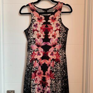 H&M pink floral and animal print fit and flare dress, size S